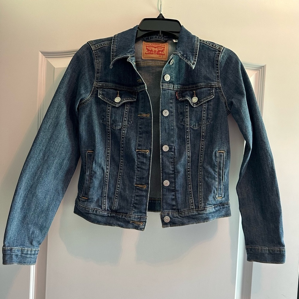 Levis Jean Jacket Women Small Blue Denim Classic 100%‎ Cotton Pockets